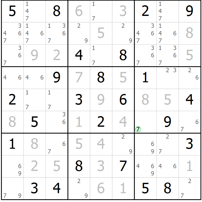 Position des candidats pour la solution de la Gr 84 page 87 du magazine de sudoku Virtuose n° 105