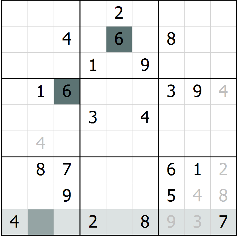 Position des candidats pour la solution de la Gr 9 page 12 du magazine de sudoku Virtuose n° 105