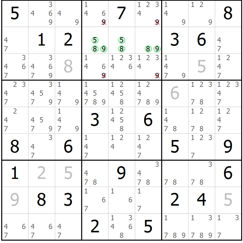 Position des candidats pour la solution de la Gr 1 page 4 du magazine de sudoku Virtuose n° 106