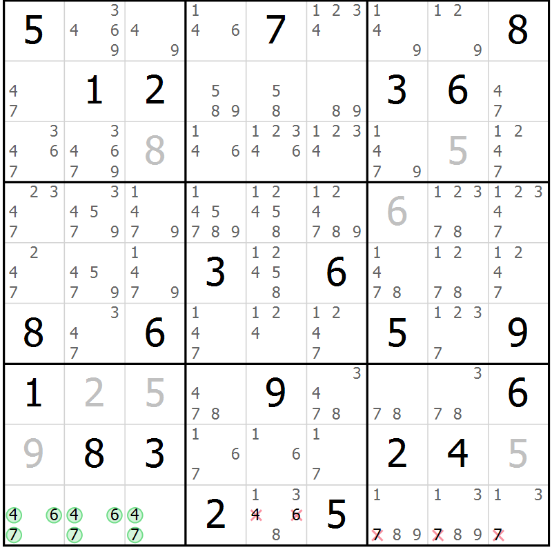 Position des candidats pour la solution de la Gr 1 page 4 du magazine de sudoku Virtuose n° 106