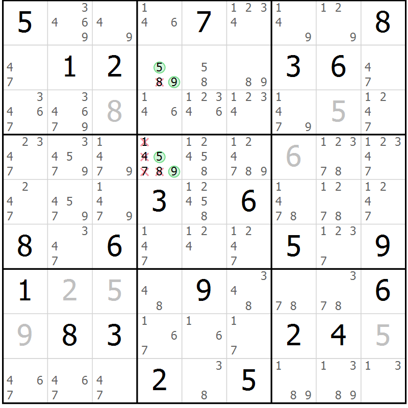 Position des candidats pour la solution de la Gr 1 page 4 du magazine de sudoku Virtuose n° 106