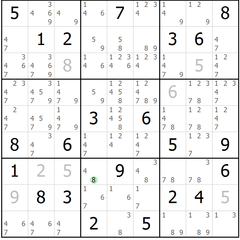 Position des candidats pour la solution de la Gr 1 page 4 du magazine de sudoku Virtuose n° 106