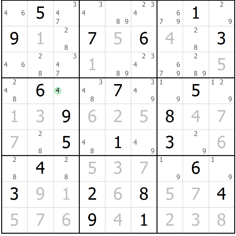 Position des candidats pour la solution de la Gr 10 page 13 du magazine de sudoku Virtuose n° 106