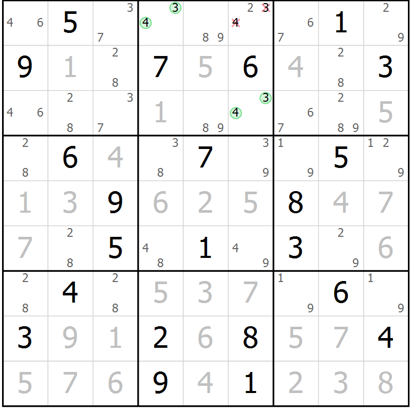 Position des candidats pour la solution de la Gr 10 page 13 du magazine de sudoku Virtuose n° 106