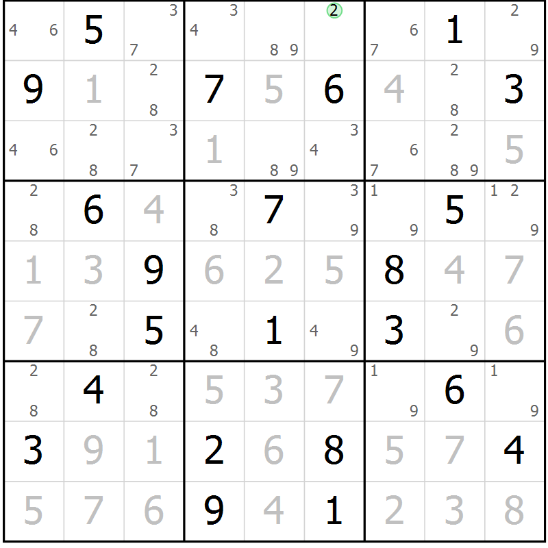 Position des candidats pour la solution de la Gr 10 page 13 du magazine de sudoku Virtuose n° 106