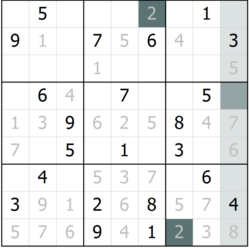 Position des candidats pour la solution de la Gr 10 page 13 du magazine de sudoku Virtuose n° 106