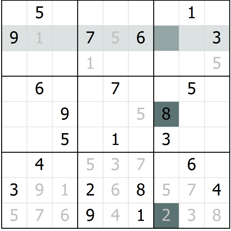 Position des candidats pour la solution de la Gr 10 page 13 du magazine de sudoku Virtuose n° 106