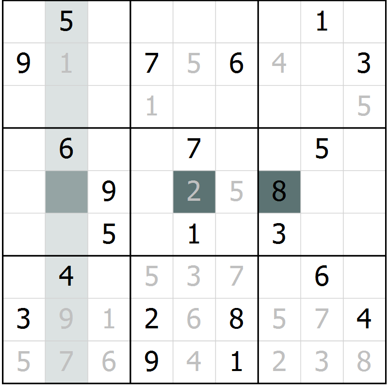 Position des candidats pour la solution de la Gr 10 page 13 du magazine de sudoku Virtuose n° 106