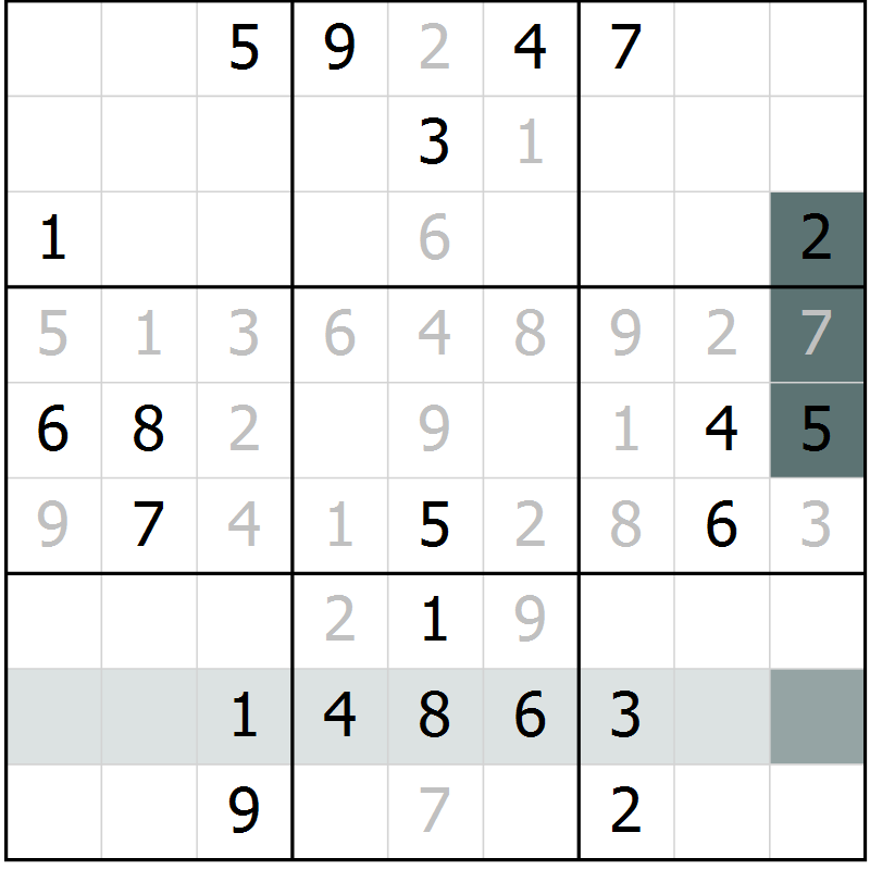 Position des candidats pour la solution de la Gr 11 page 14 du magazine de sudoku Virtuose n° 106