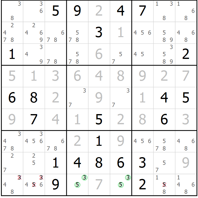 Position des candidats pour la solution de la Gr 11 page 14 du magazine de sudoku Virtuose n° 106