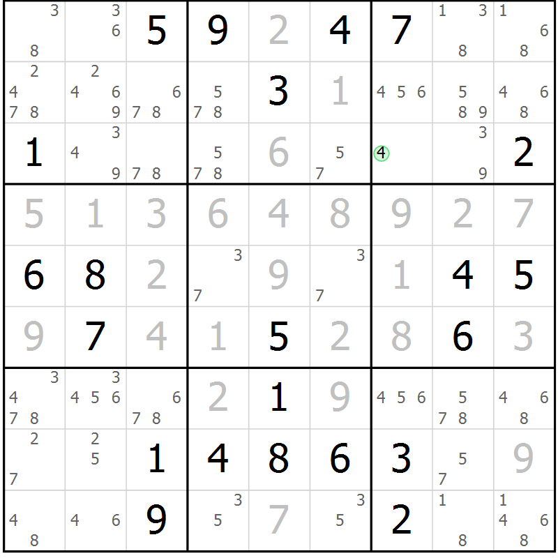 Position des candidats pour la solution de la Gr 11 page 14 du magazine de sudoku Virtuose n° 106