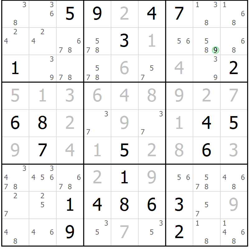 Position des candidats pour la solution de la Gr 11 page 14 du magazine de sudoku Virtuose n° 106
