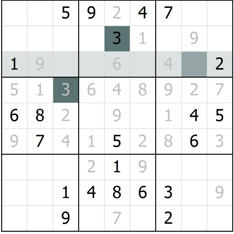 Position des candidats pour la solution de la Gr 11 page 14 du magazine de sudoku Virtuose n° 106