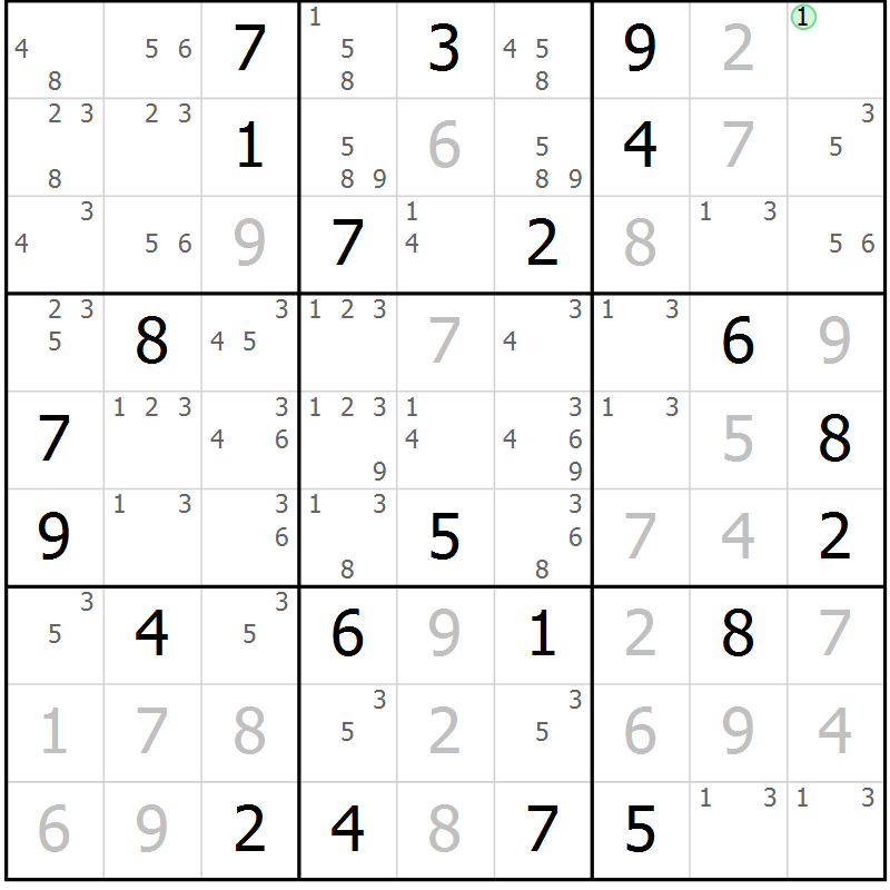 Position des candidats pour la solution de la Gr 12 page 15 du magazine de sudoku Virtuose n° 106
