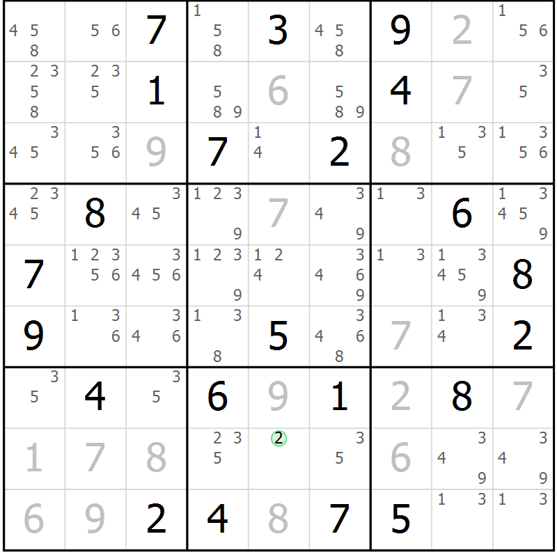 Position des candidats pour la solution de la Gr 12 page 15 du magazine de sudoku Virtuose n° 106