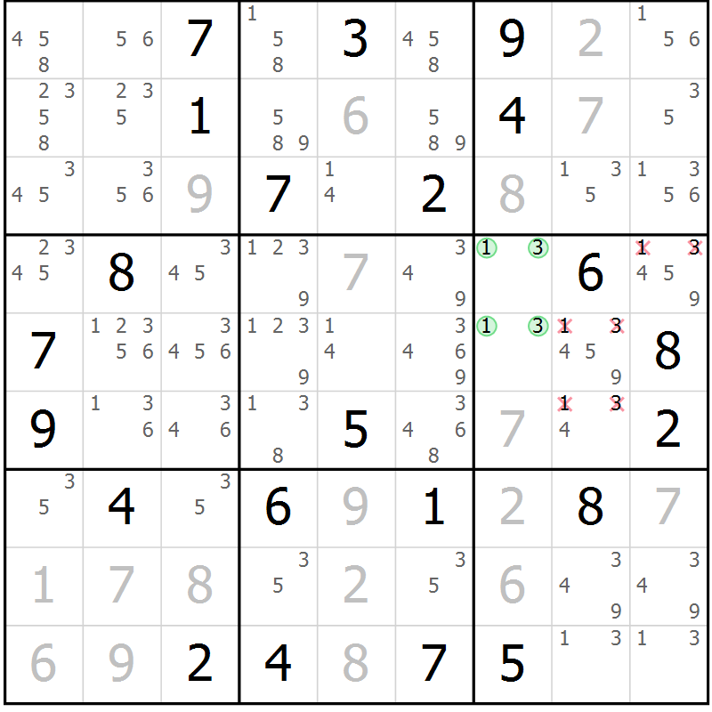 Position des candidats pour la solution de la Gr 12 page 15 du magazine de sudoku Virtuose n° 106