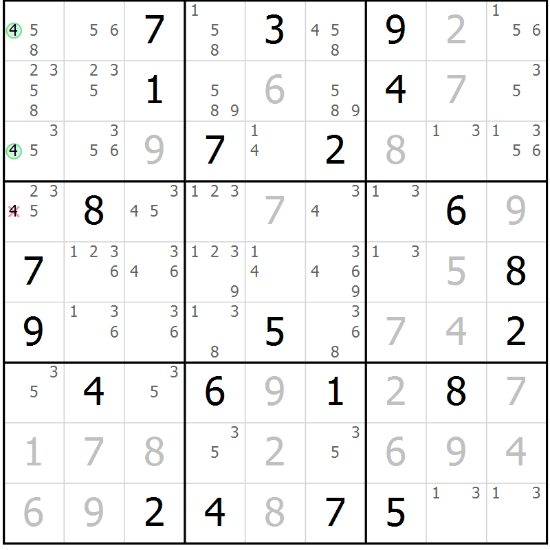 Position des candidats pour la solution de la Gr 12 page 15 du magazine de sudoku Virtuose n° 106