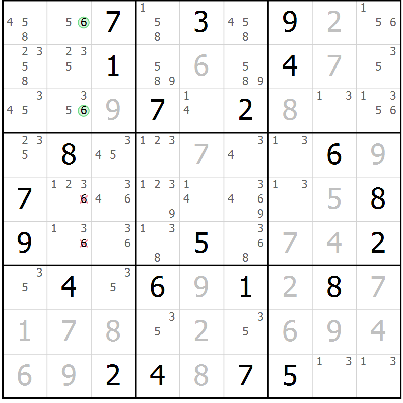 Position des candidats pour la solution de la Gr 12 page 15 du magazine de sudoku Virtuose n° 106