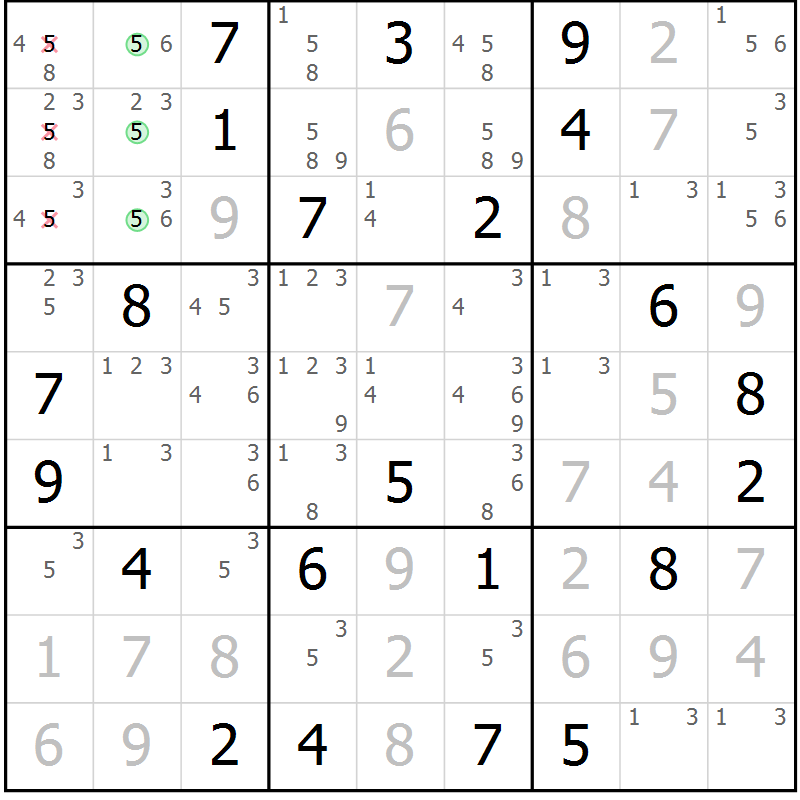 Position des candidats pour la solution de la Gr 12 page 15 du magazine de sudoku Virtuose n° 106