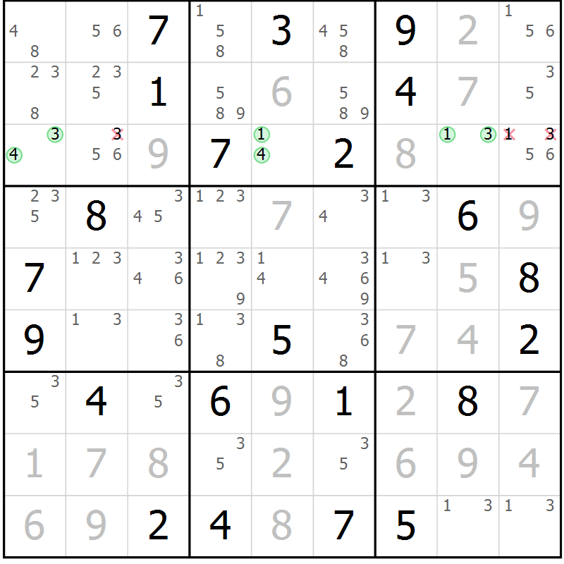 Position des candidats pour la solution de la Gr 12 page 15 du magazine de sudoku Virtuose n° 106