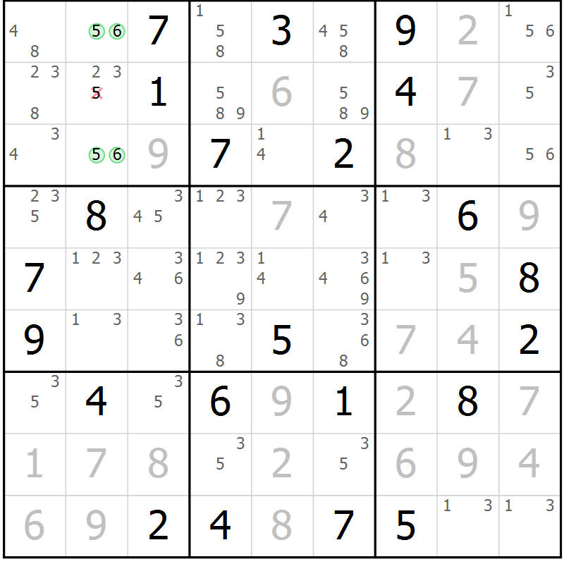 Position des candidats pour la solution de la Gr 12 page 15 du magazine de sudoku Virtuose n° 106