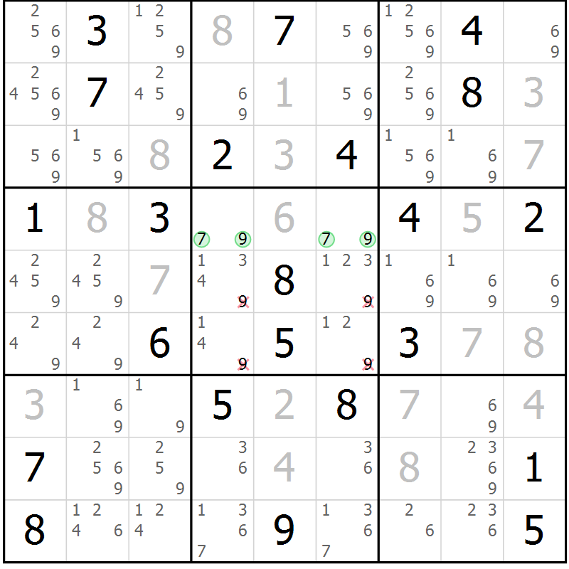 Position des candidats pour la solution de la Gr 13 page 16 du magazine de sudoku Virtuose n° 106