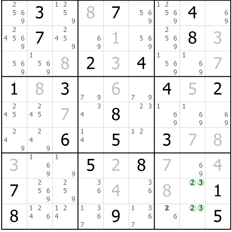 Position des candidats pour la solution de la Gr 13 page 16 du magazine de sudoku Virtuose n° 106