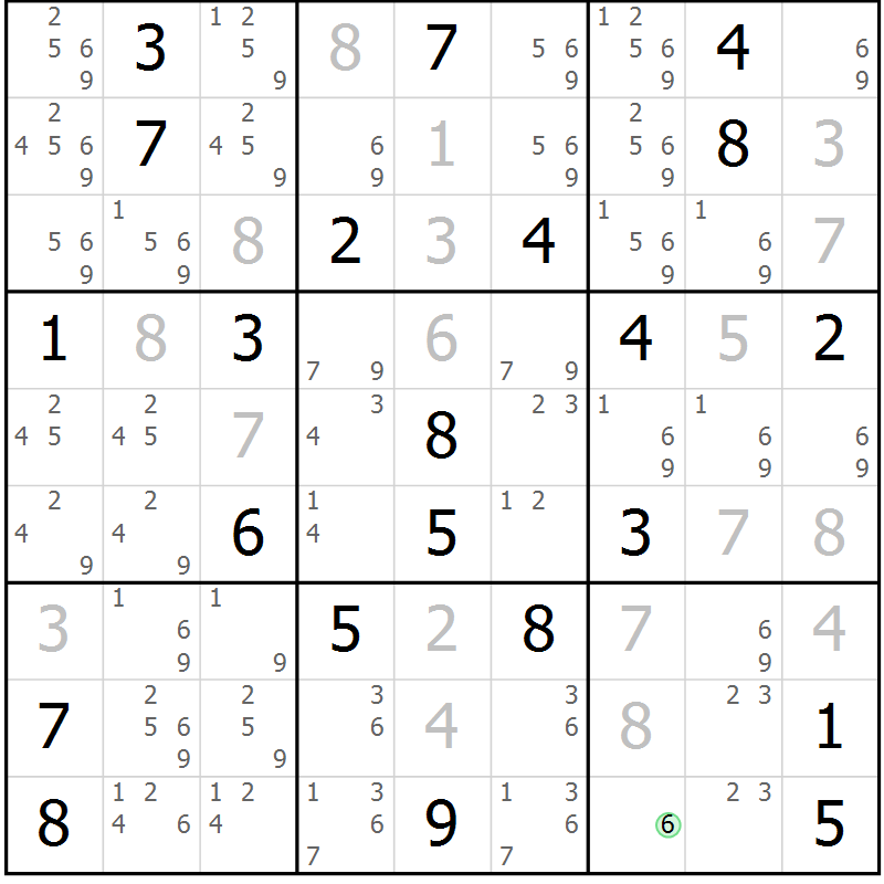 Position des candidats pour la solution de la Gr 13 page 16 du magazine de sudoku Virtuose n° 106