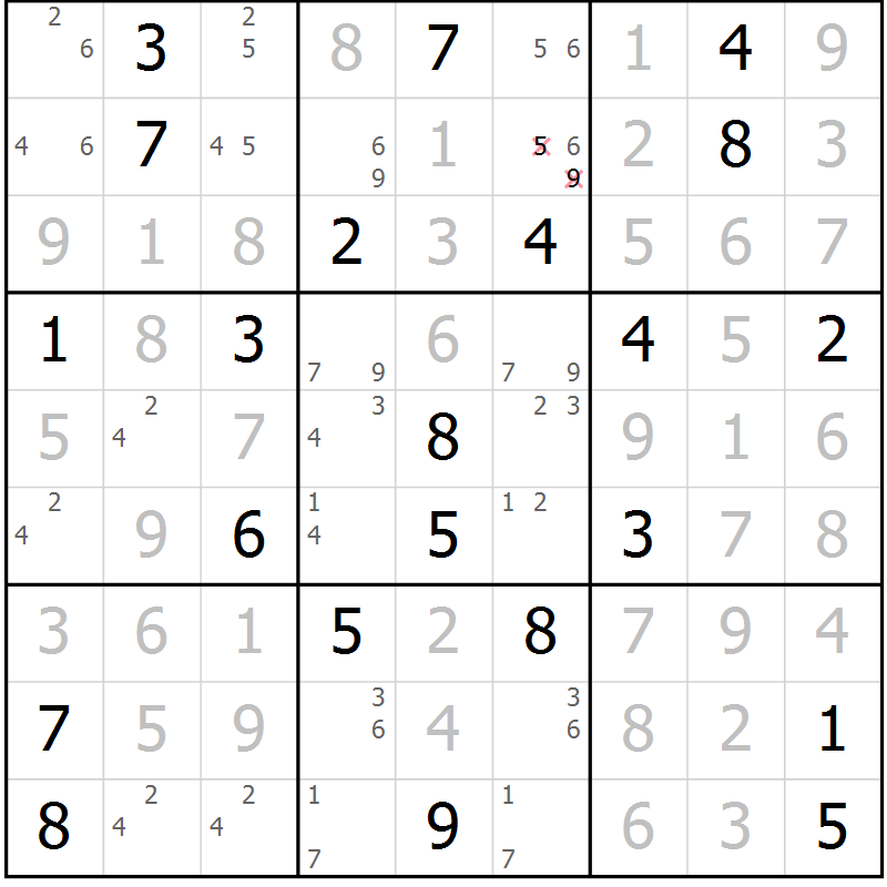 Position des candidats pour la solution de la Gr 13 page 16 du magazine de sudoku Virtuose n° 106