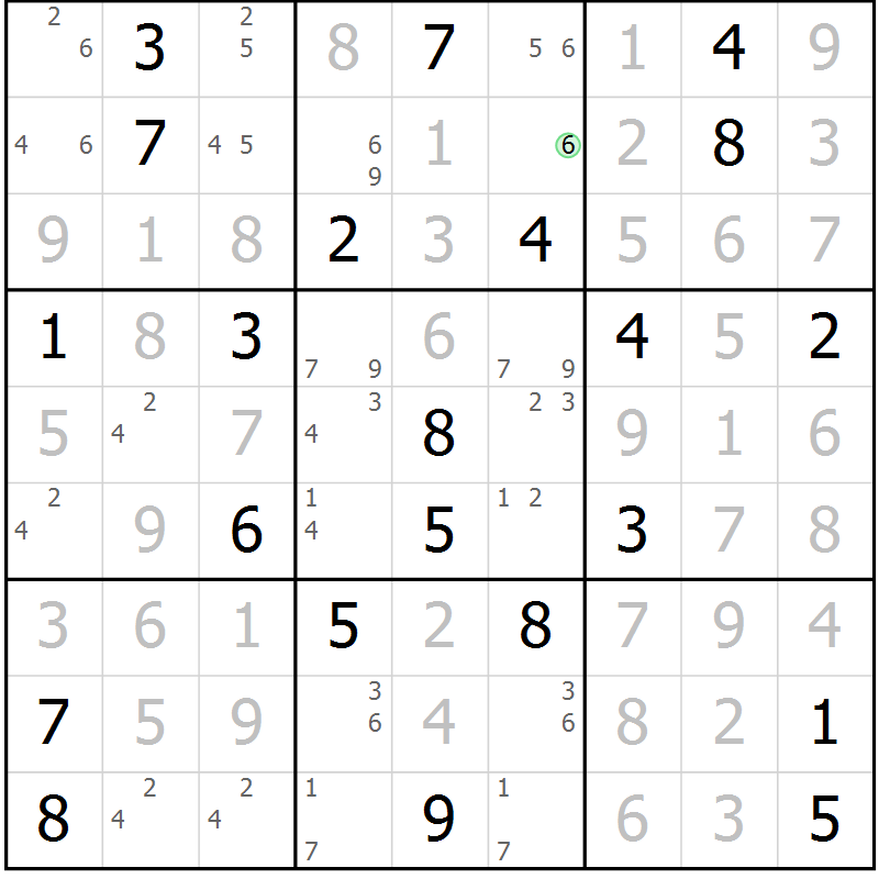 Position des candidats pour la solution de la Gr 13 page 16 du magazine de sudoku Virtuose n° 106