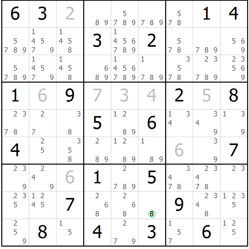 Position des candidats pour la solution de la Gr 14 page 17 du magazine de sudoku Virtuose n° 106