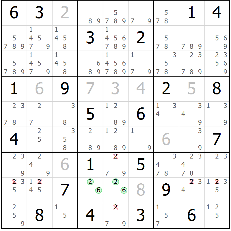 Position des candidats pour la solution de la Gr 14 page 17 du magazine de sudoku Virtuose n° 106