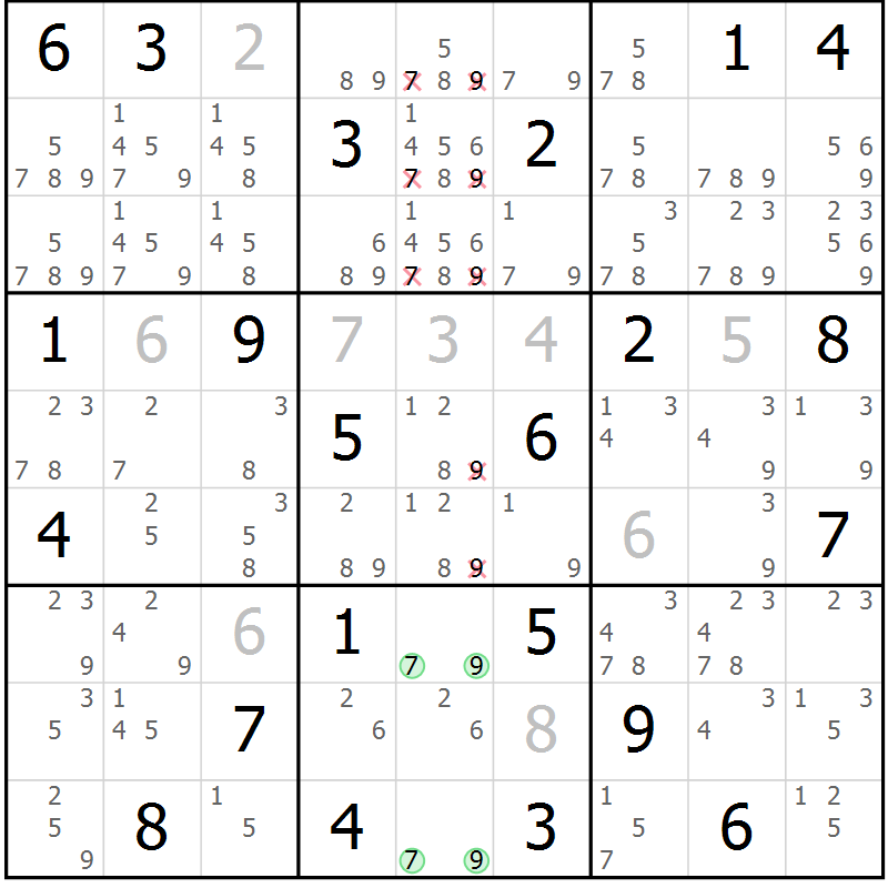 Position des candidats pour la solution de la Gr 14 page 17 du magazine de sudoku Virtuose n° 106