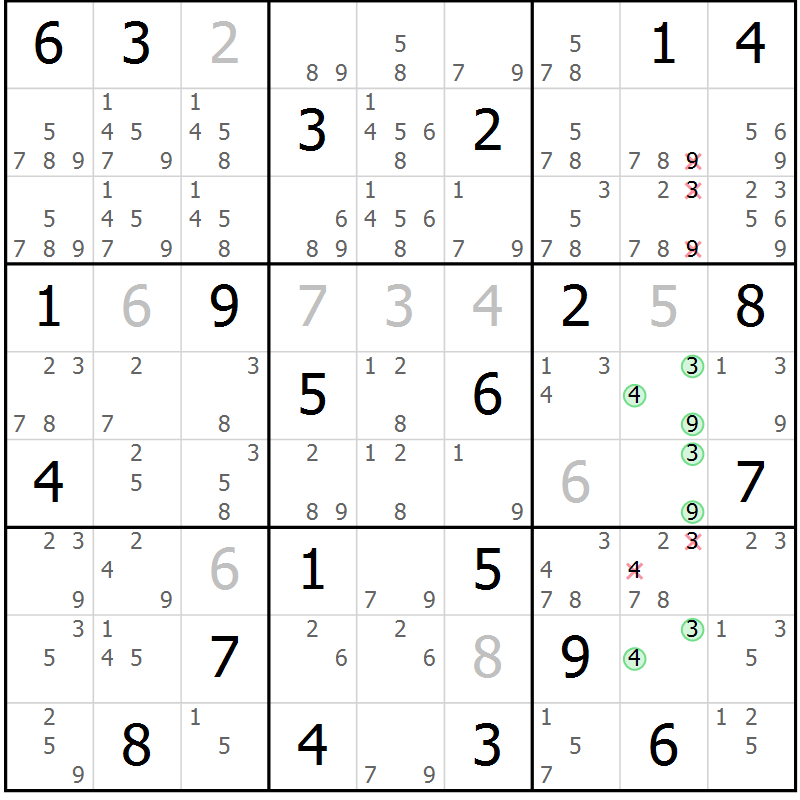 Position des candidats pour la solution de la Gr 14 page 17 du magazine de sudoku Virtuose n° 106