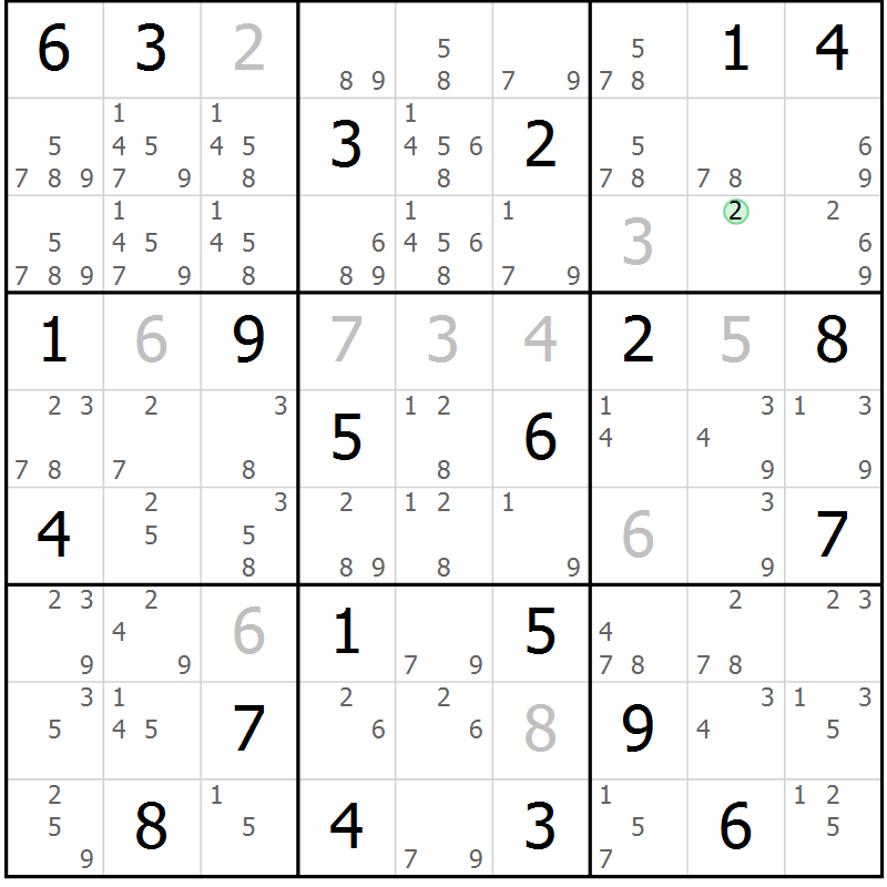 Position des candidats pour la solution de la Gr 14 page 17 du magazine de sudoku Virtuose n° 106