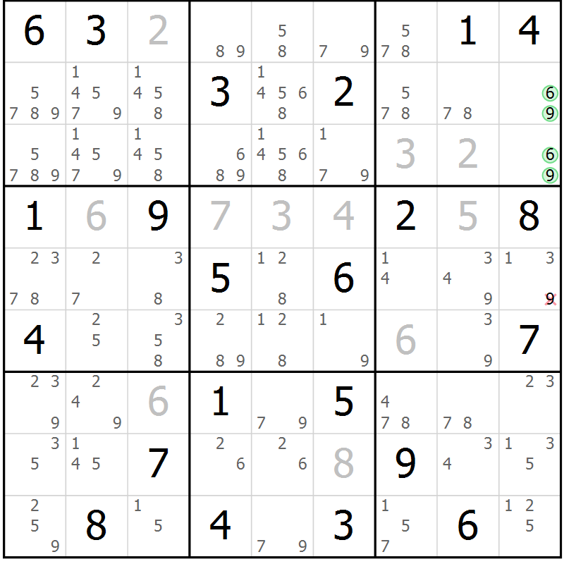 Position des candidats pour la solution de la Gr 14 page 17 du magazine de sudoku Virtuose n° 106