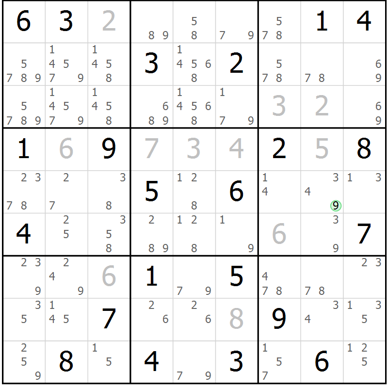Position des candidats pour la solution de la Gr 14 page 17 du magazine de sudoku Virtuose n° 106