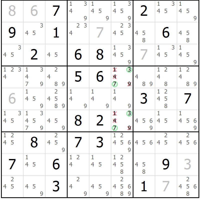 Position des candidats pour la solution de la Gr 15 page 18 du magazine de sudoku Virtuose n° 106