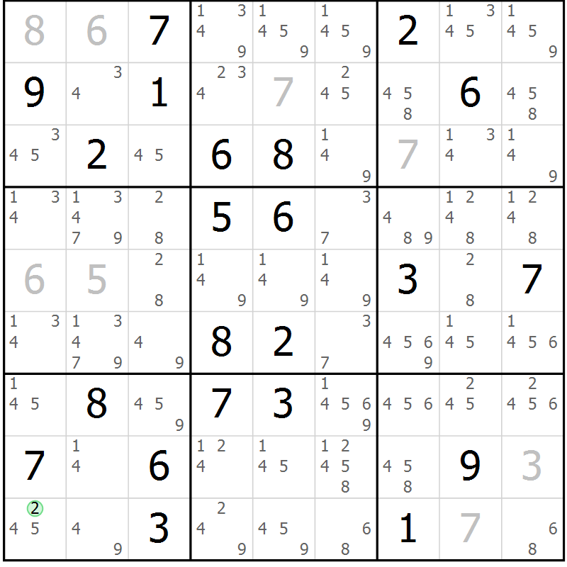 Position des candidats pour la solution de la Gr 15 page 18 du magazine de sudoku Virtuose n° 106