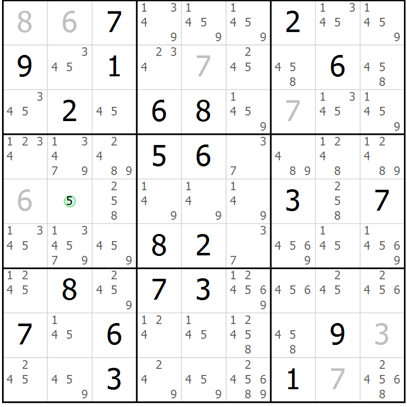 Position des candidats pour la solution de la Gr 15 page 18 du magazine de sudoku Virtuose n° 106