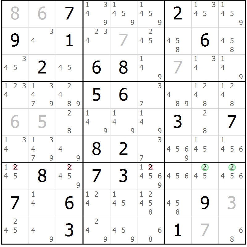 Position des candidats pour la solution de la Gr 15 page 18 du magazine de sudoku Virtuose n° 106