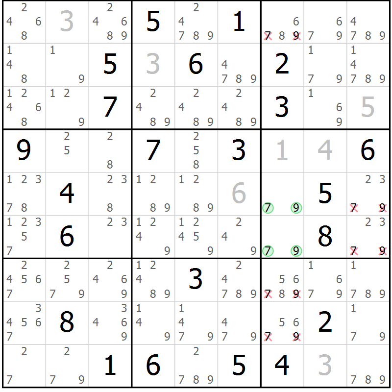 Position des candidats pour la solution de la Gr 16 page 19 du magazine de sudoku Virtuose n° 106