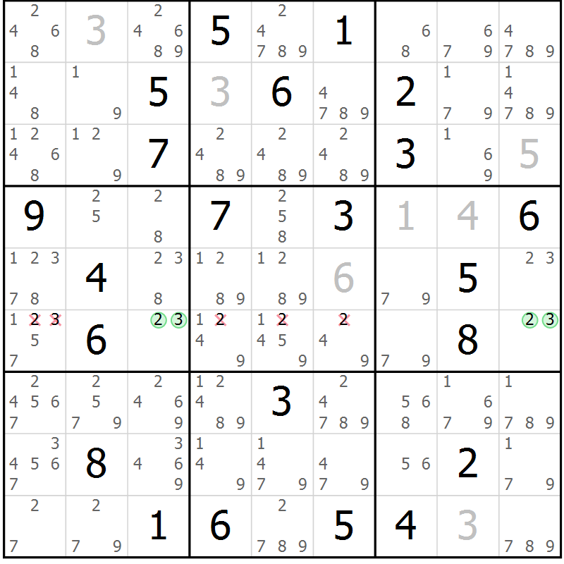 Position des candidats pour la solution de la Gr 16 page 19 du magazine de sudoku Virtuose n° 106
