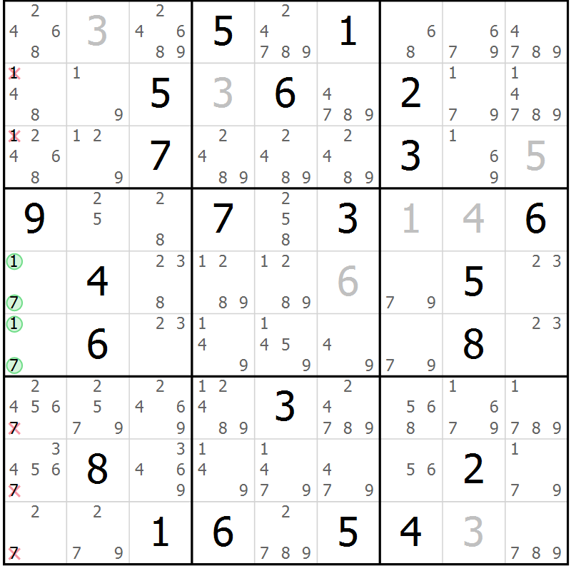 Position des candidats pour la solution de la Gr 16 page 19 du magazine de sudoku Virtuose n° 106