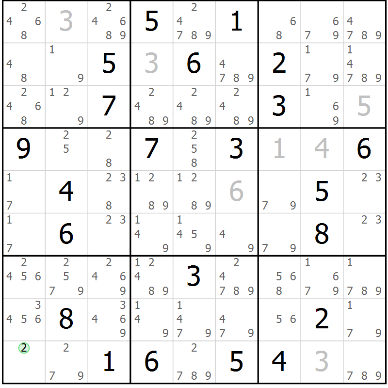 Position des candidats pour la solution de la Gr 16 page 19 du magazine de sudoku Virtuose n° 106