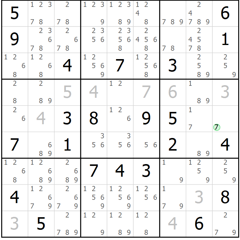 Position des candidats pour la solution de la Gr 17 page 20 du magazine de sudoku Virtuose n° 106