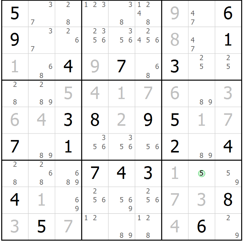 Position des candidats pour la solution de la Gr 17 page 20 du magazine de sudoku Virtuose n° 106
