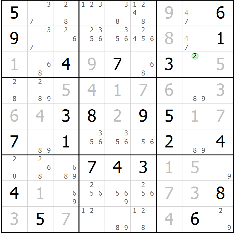 Position des candidats pour la solution de la Gr 17 page 20 du magazine de sudoku Virtuose n° 106