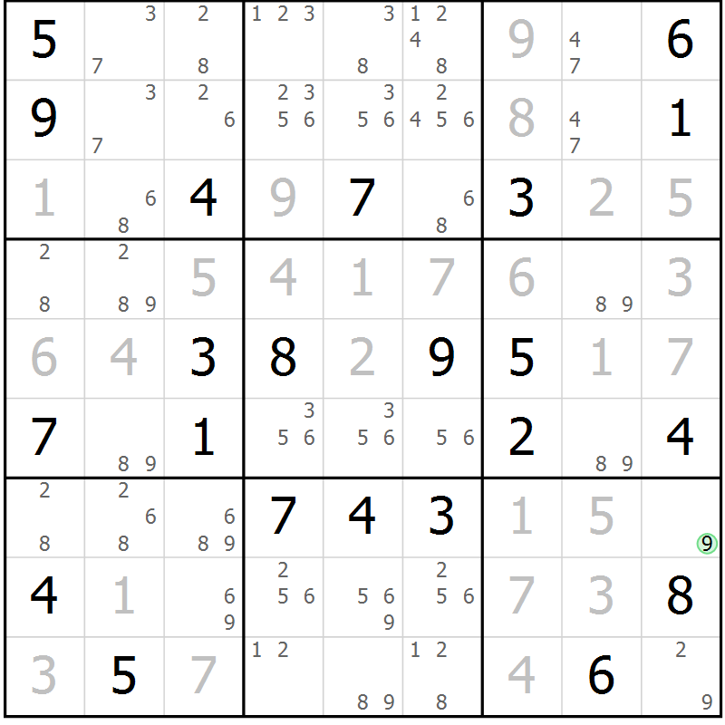 Position des candidats pour la solution de la Gr 17 page 20 du magazine de sudoku Virtuose n° 106