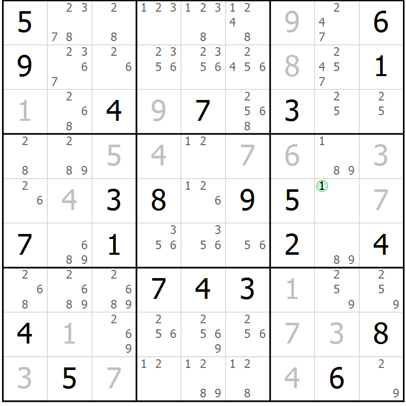 Position des candidats pour la solution de la Gr 17 page 20 du magazine de sudoku Virtuose n° 106